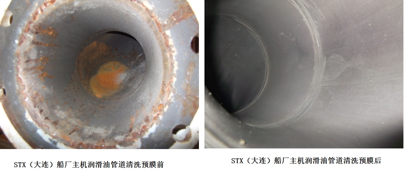 STX（大連）船廠主機潤滑油管道清洗預膜前后對比
